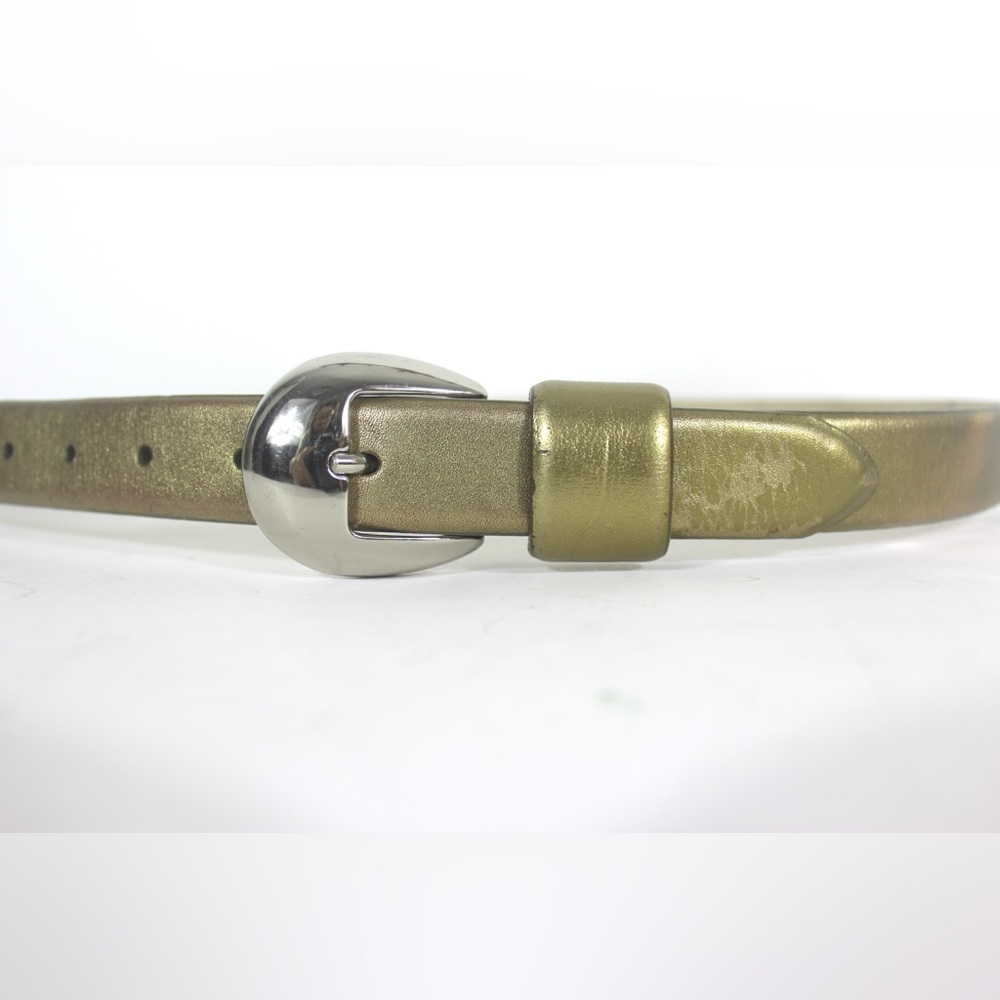 Vintage Metallic Gold Bronze Leather Belt with Silver Buckle